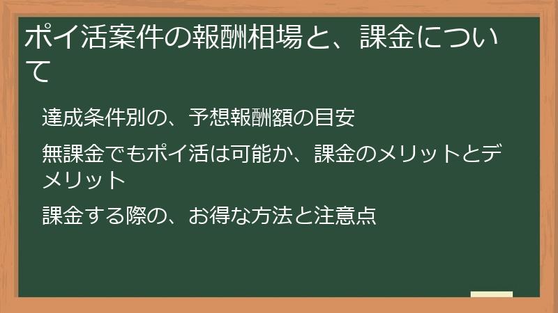ポイ活案件の報酬相場と、課金について