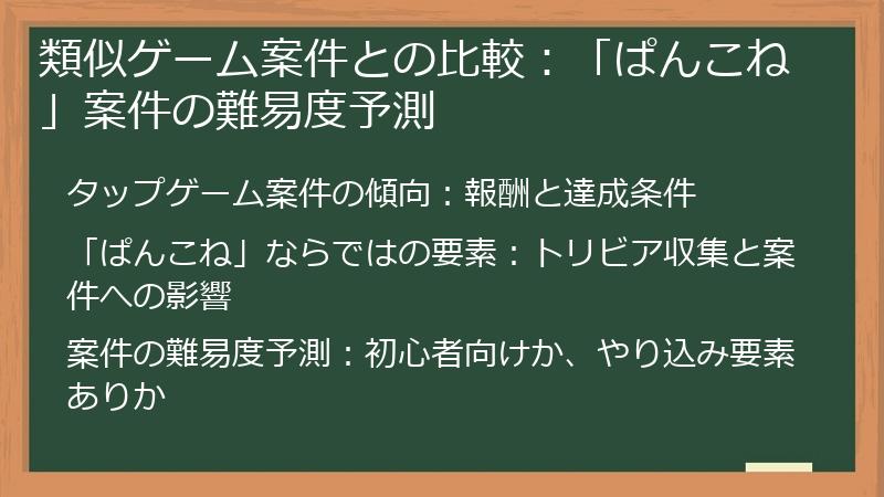 類似ゲーム案件との比較：「ぱんこね」案件の難易度予測