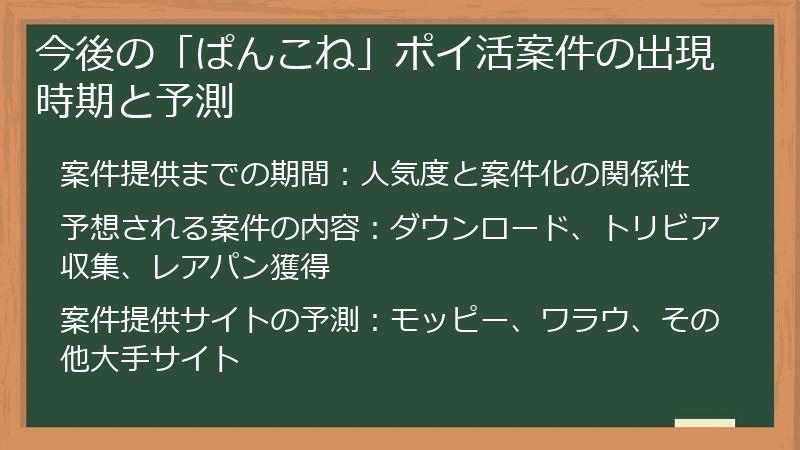 今後の「ぱんこね」ポイ活案件の出現時期と予測