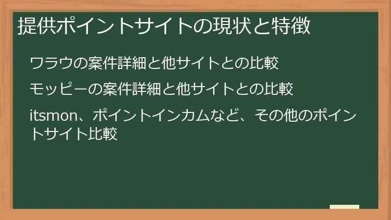 提供ポイントサイトの現状と特徴