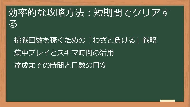 効率的な攻略方法：短期間でクリアする