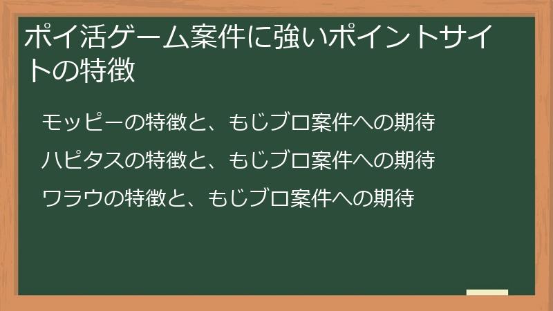 ポイ活ゲーム案件に強いポイントサイトの特徴