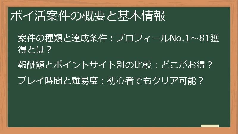 ポイ活案件の概要と基本情報