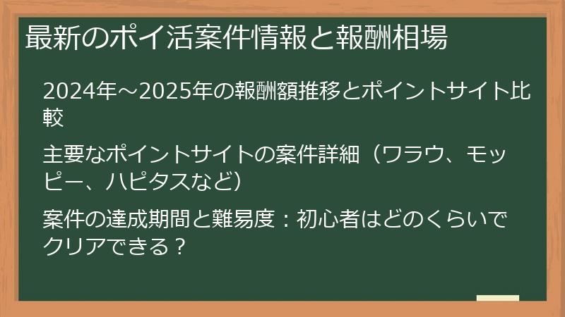 最新のポイ活案件情報と報酬相場