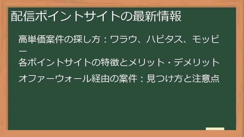 配信ポイントサイトの最新情報