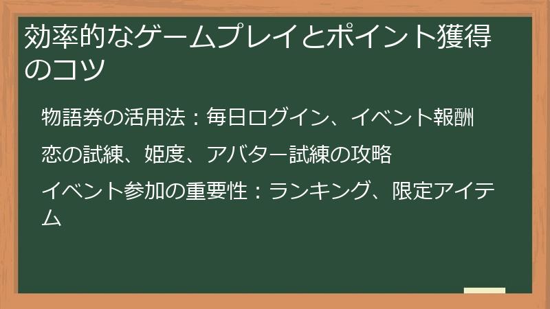 効率的なゲームプレイとポイント獲得のコツ