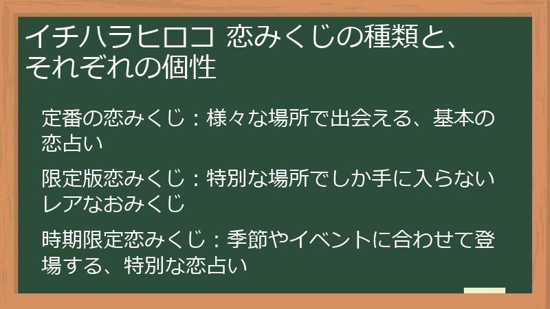 イチハラヒロコ 恋みくじの種類と、それぞれの個性