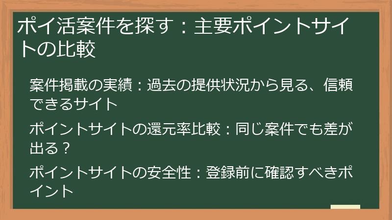 ポイ活案件を探す：主要ポイントサイトの比較