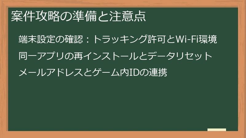 案件攻略の準備と注意点