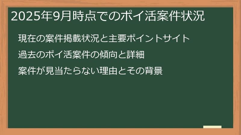 2025年9月時点でのポイ活案件状況