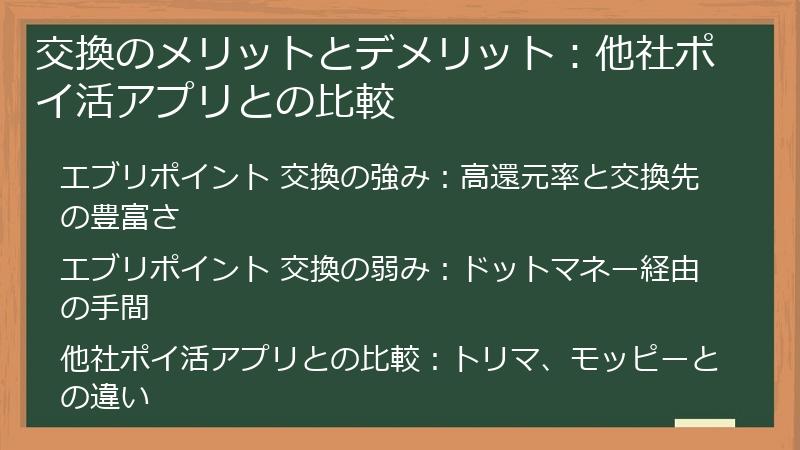 交換のメリットとデメリット：他社ポイ活アプリとの比較