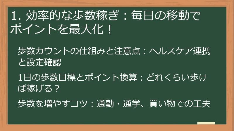 1. 効率的な歩数稼ぎ：毎日の移動でポイントを最大化！