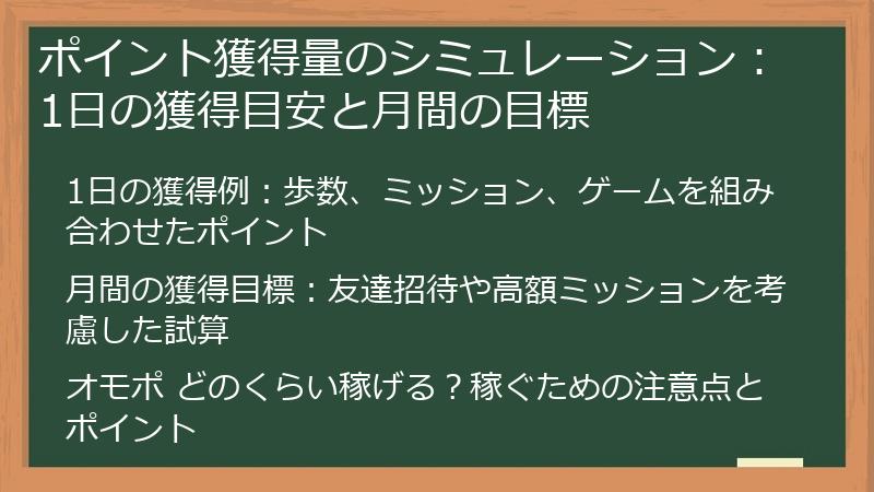 ポイント獲得量のシミュレーション：1日の獲得目安と月間の目標