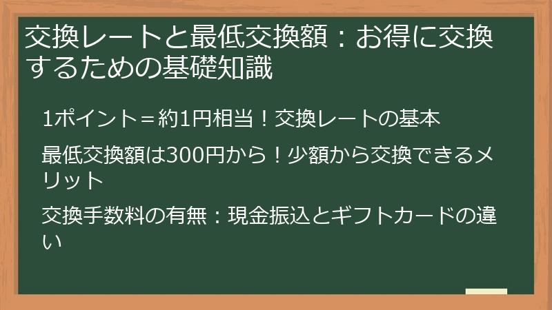 交換レートと最低交換額：お得に交換するための基礎知識