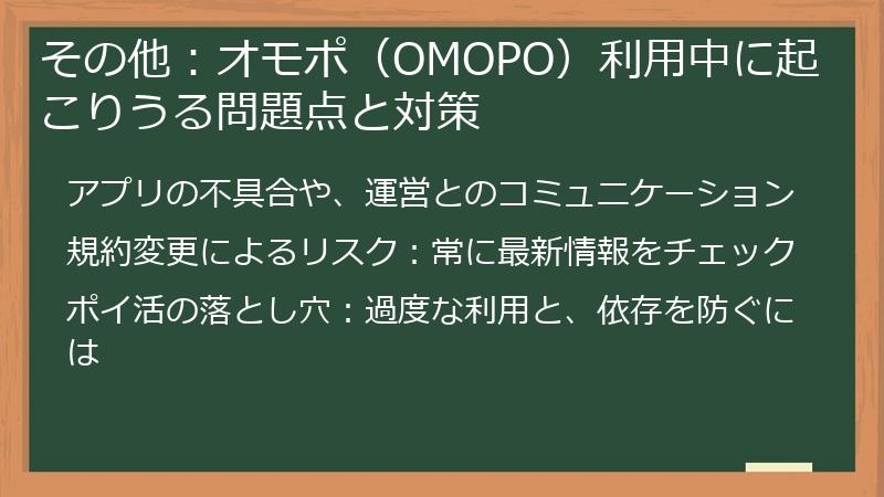 その他：オモポ（OMOPO）利用中に起こりうる問題点と対策