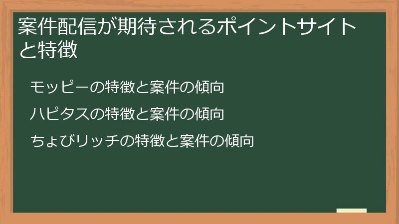 案件配信が期待されるポイントサイトと特徴