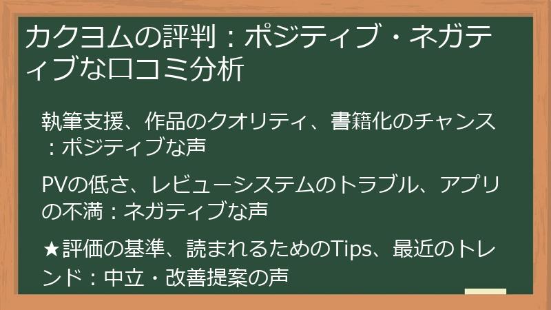 カクヨムの評判：ポジティブ・ネガティブな口コミ分析