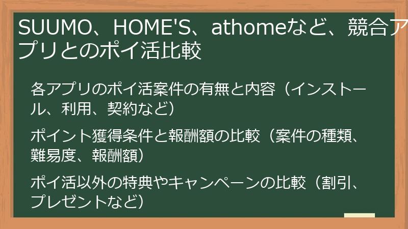 SUUMO、HOME'S、athomeなど、競合アプリとのポイ活比較