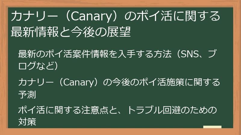 カナリー（Canary）のポイ活に関する最新情報と今後の展望