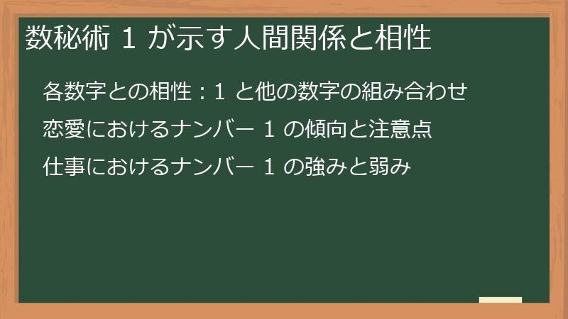 数秘術 1 が示す人間関係と相性