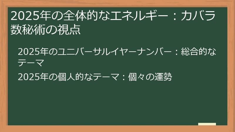 2025年の全体的なエネルギー：カバラ数秘術の視点