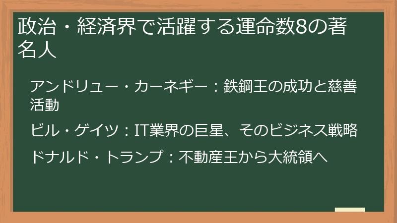 政治・経済界で活躍する運命数8の著名人