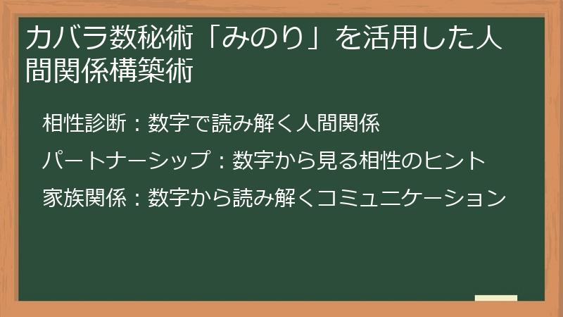 カバラ数秘術「みのり」を活用した人間関係構築術