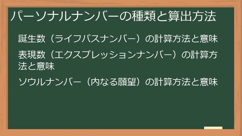パーソナルナンバーの種類と算出方法