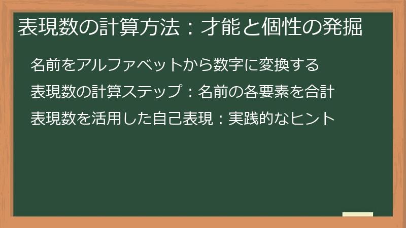 表現数の計算方法：才能と個性の発掘