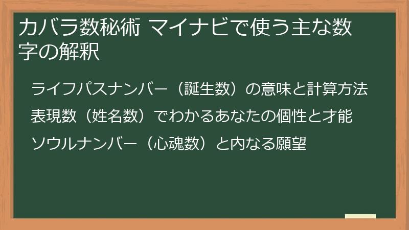 カバラ数秘術 マイナビで使う主な数字の解釈