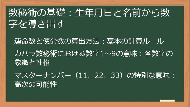 数秘術の基礎：生年月日と名前から数字を導き出す