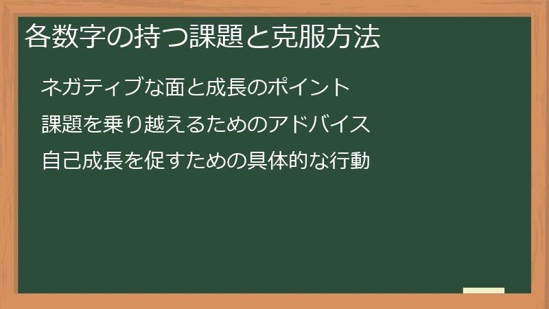 各数字の持つ課題と克服方法