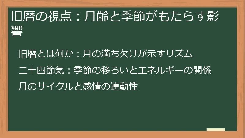 旧暦の視点：月齢と季節がもたらす影響