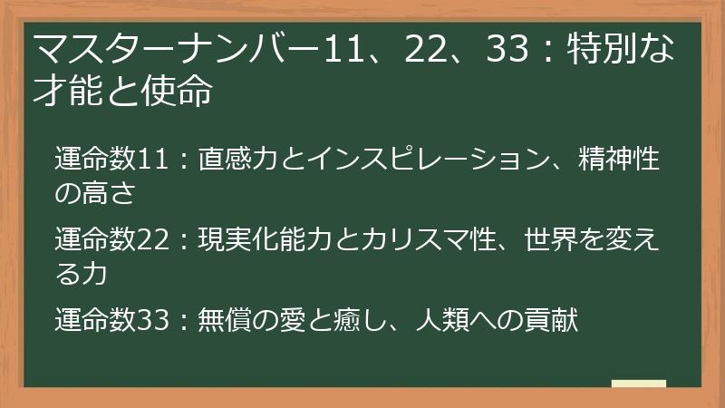 マスターナンバー11、22、33：特別な才能と使命