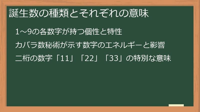 誕生数の種類とそれぞれの意味