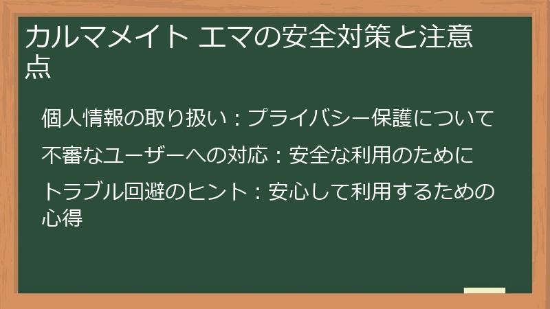 カルマメイト エマの安全対策と注意点