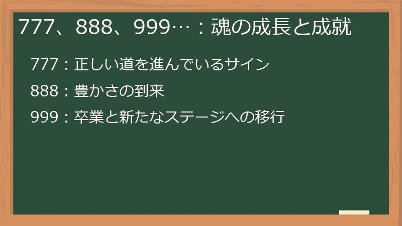 777、888、999…：魂の成長と成就