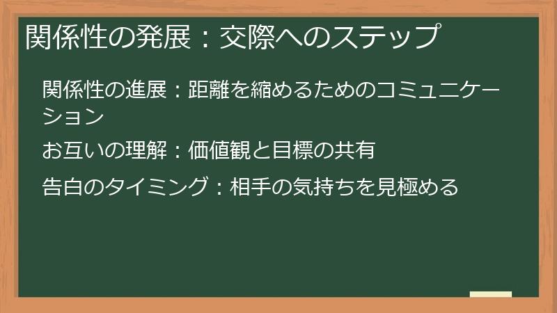 関係性の発展：交際へのステップ