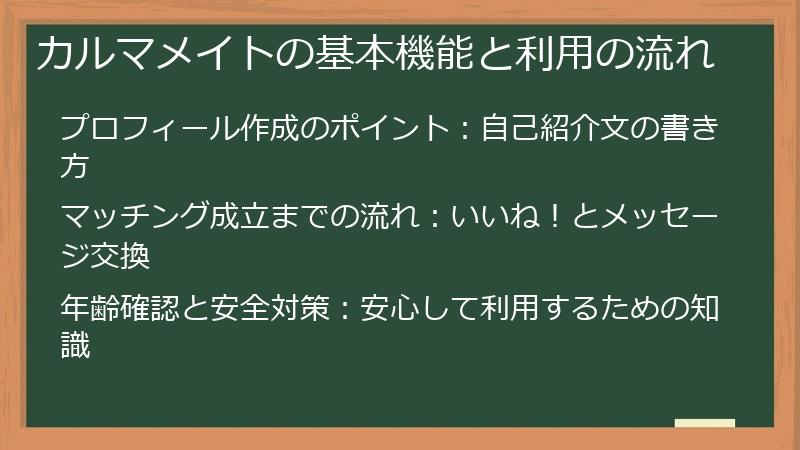 カルマメイトの基本機能と利用の流れ