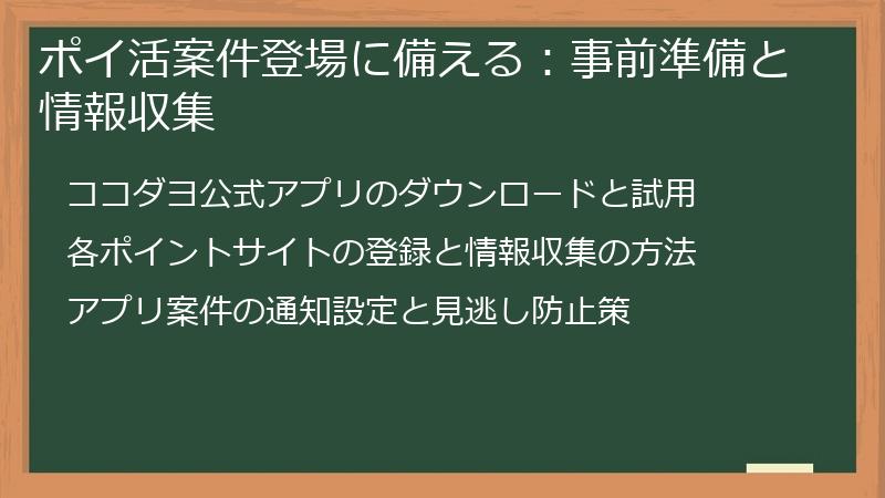 ポイ活案件登場に備える:事前準備と情報収集