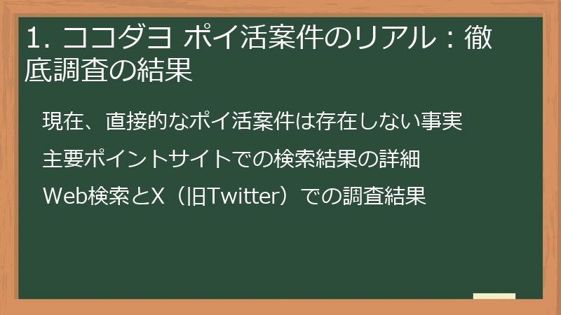 1. ココダヨ ポイ活案件のリアル：徹底調査の結果