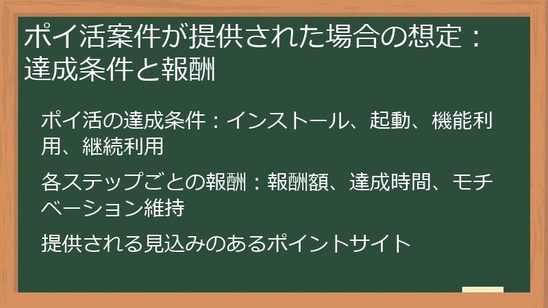 ポイ活案件が提供された場合の想定：達成条件と報酬