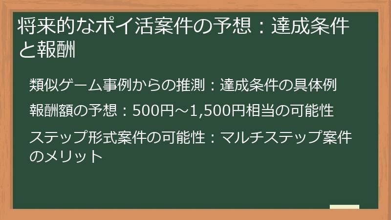 将来的なポイ活案件の予想：達成条件と報酬