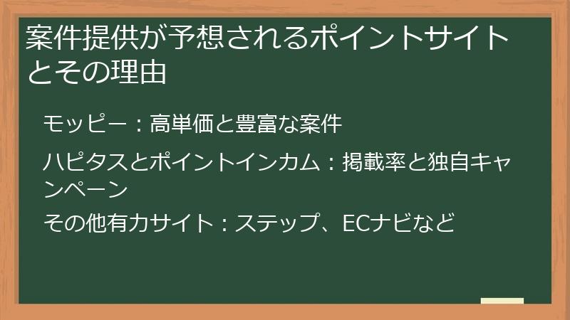 案件提供が予想されるポイントサイトとその理由