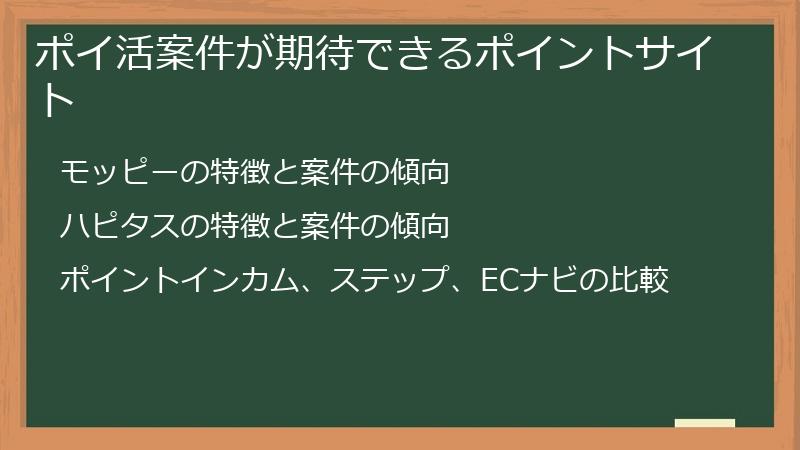 ポイ活案件が期待できるポイントサイト