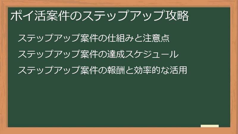 ポイ活案件のステップアップ攻略