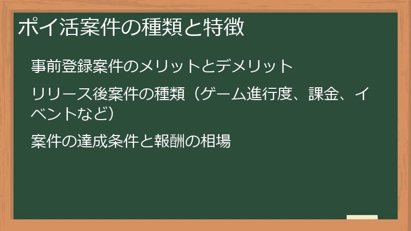 ポイ活案件の種類と特徴