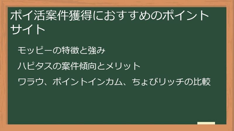 ポイ活案件獲得におすすめのポイントサイト