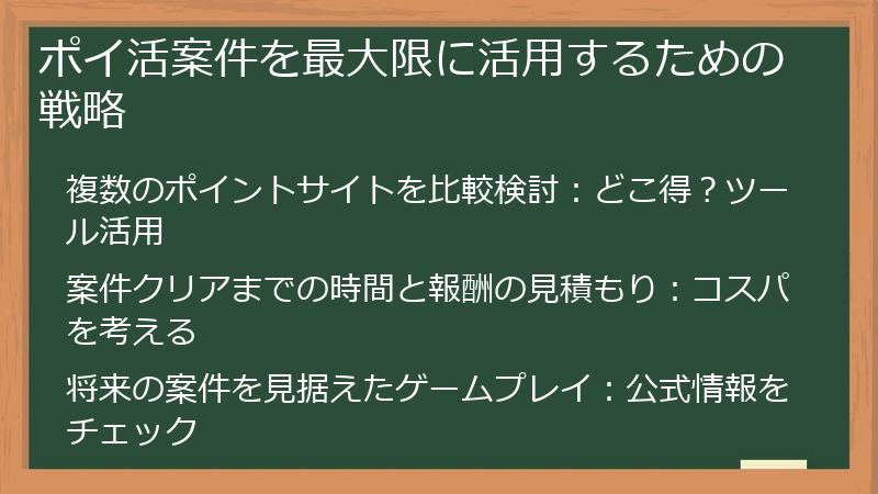 ポイ活案件を最大限に活用するための戦略