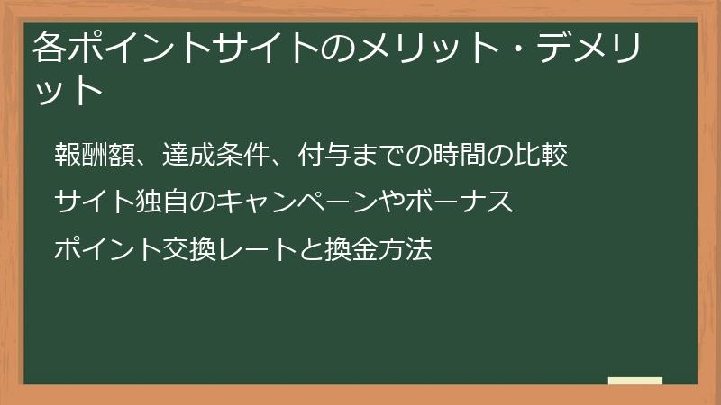 各ポイントサイトのメリット・デメリット